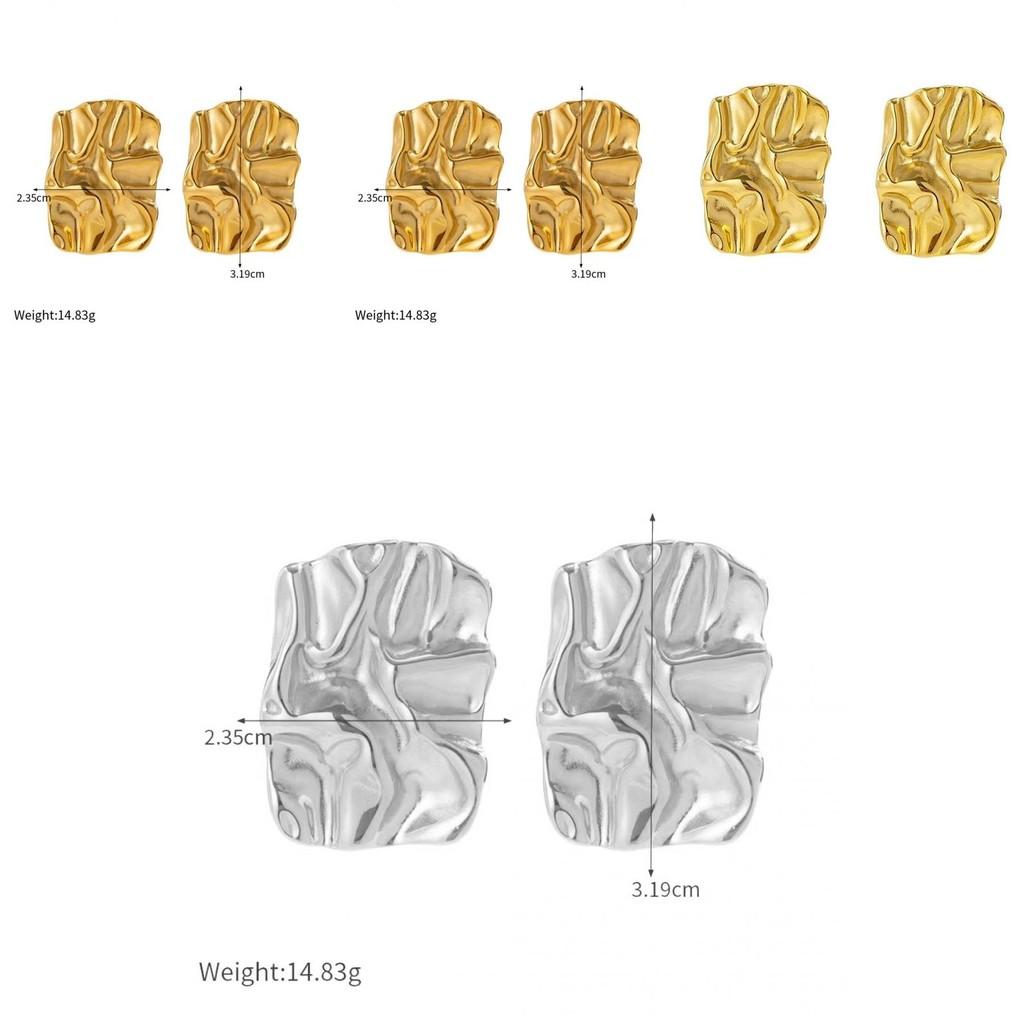 18k Gold Titanium Steel Geometric Irregular Textured Earrings For Stylish Commuters