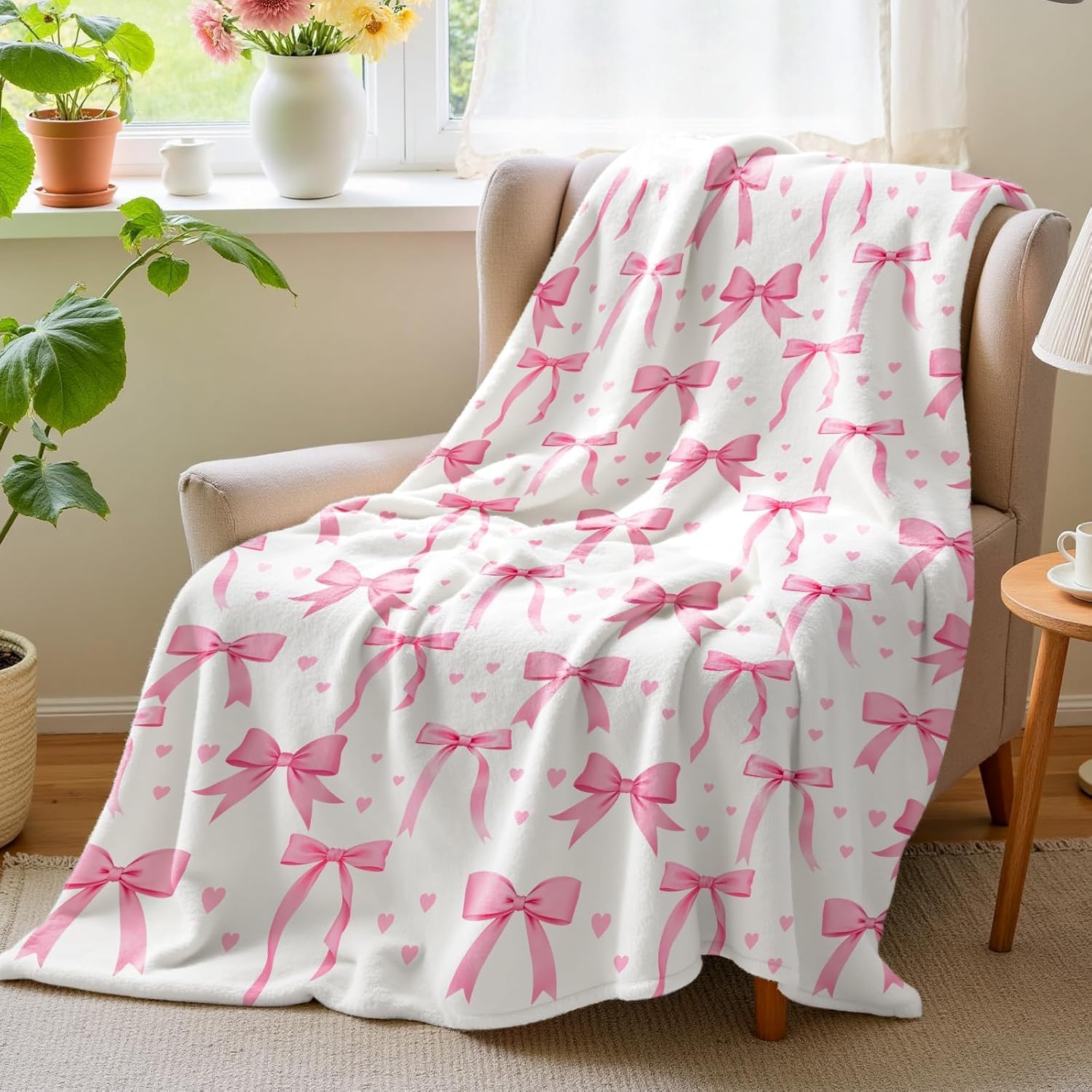 

VIKAMA Pink Bow Blanket, Soft And Comfortable, Machine Washable, Suitable For Sofa Beds, Camping And Home Decoration 80x120cm(31x47inch)