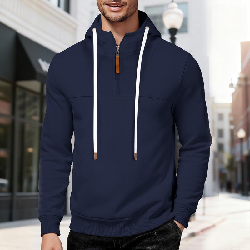 Winter Fleece Men's Loose Hooded Zipper Commuting Tank Drawstring Sweatshirt