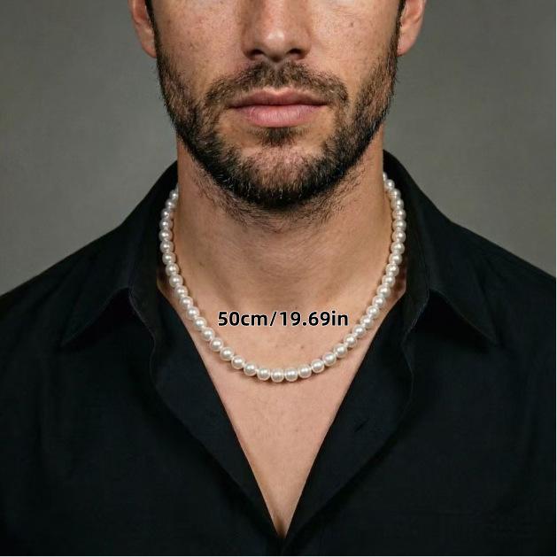 Men's Classic Elegant White Pearl Necklace - Versatile Accessory for Casual and Business Wear