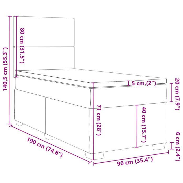 VidaXL Sommier à lattes de lit avec matelas Noir 90x190 cm Velours 3290782