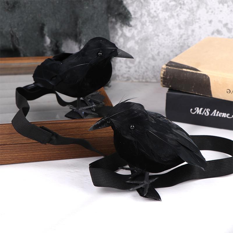 Halloween Simulation Black Crow With Shoulder Elastic Band Crow Ornaments Cosplay Costume Props Holiday Party Decoration