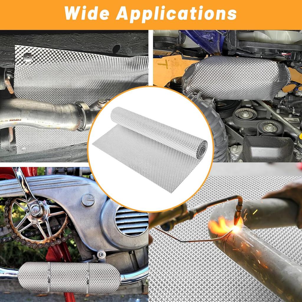 UNIFAMILY 16" X 39"Aluminum Exhaust Heat Shield Automotive, Embossed Exhaust Heat Wrap With 20 Pcs Cable Metal Zip Ties, Exhaust Wrap Heat Barrier
