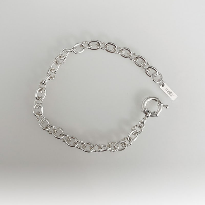 Melliv Silver SR Decoration Bold High-Band Combination Chain Bracelet_mvb07