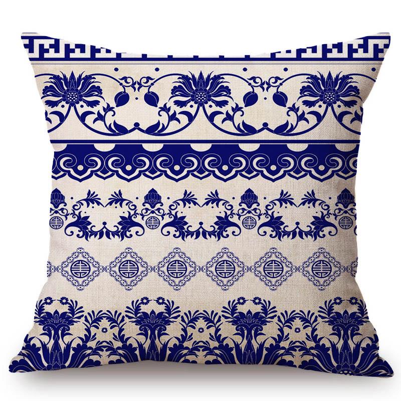 Traditional Delft Navy Blue Toile Floral Pattern Elegant Royal Luxury Home Decoration Cotton Linen Sofa Pillowcase Cushion Cover