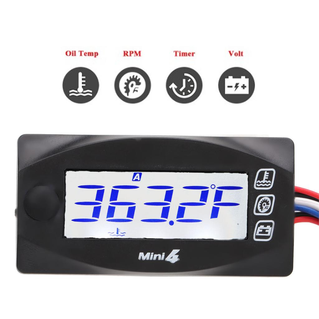 Termometro Digitale per Moto Moto Temperatura Testa Cilindro Voltaggio Ora RPM Misuratore 4 in 1 DC12V con Candela 10mm