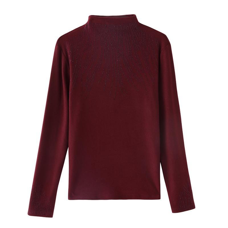 New Winter Double-sided German Velvet Ironing Diamond Base Shirt for Women Long-sleeved Half-high Neck Fashionable Slim T-shirt Top