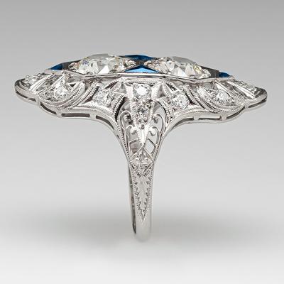 Huitan Vintage Women Rings Blue Enamel Handmade Finger-rings Anniversary Party Luxury Elegant Lady Rings Fancy Gift for Mother