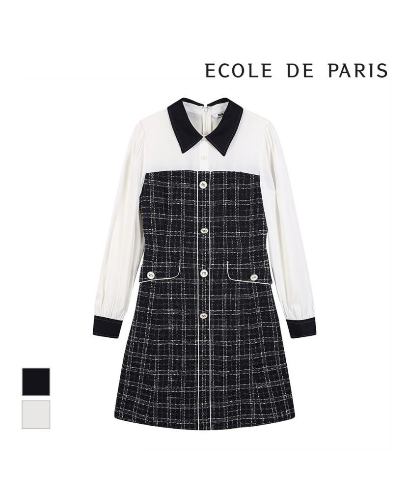ECOLEDEPARIS Check Color Block Design Dress_Rb34Woam10Z