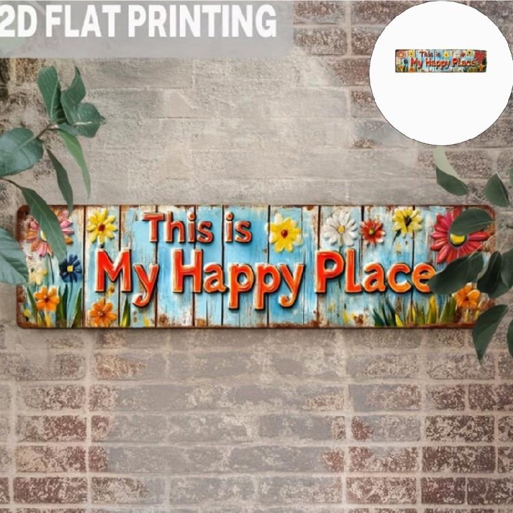 Farmhouse Happy Place Welcome Sign for Outdoor or Indoor Use Weather Resistant Garden Florals Metal Sign Wall Art Decors Gift