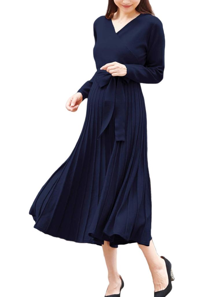 Rochie Sweet Mommy Maternitate Alăptare Tricotată Plisată Moale și Confortabilă Uni Mărime F, Rochie, Rochie, Pulover, Tricotat, Bleumarin,