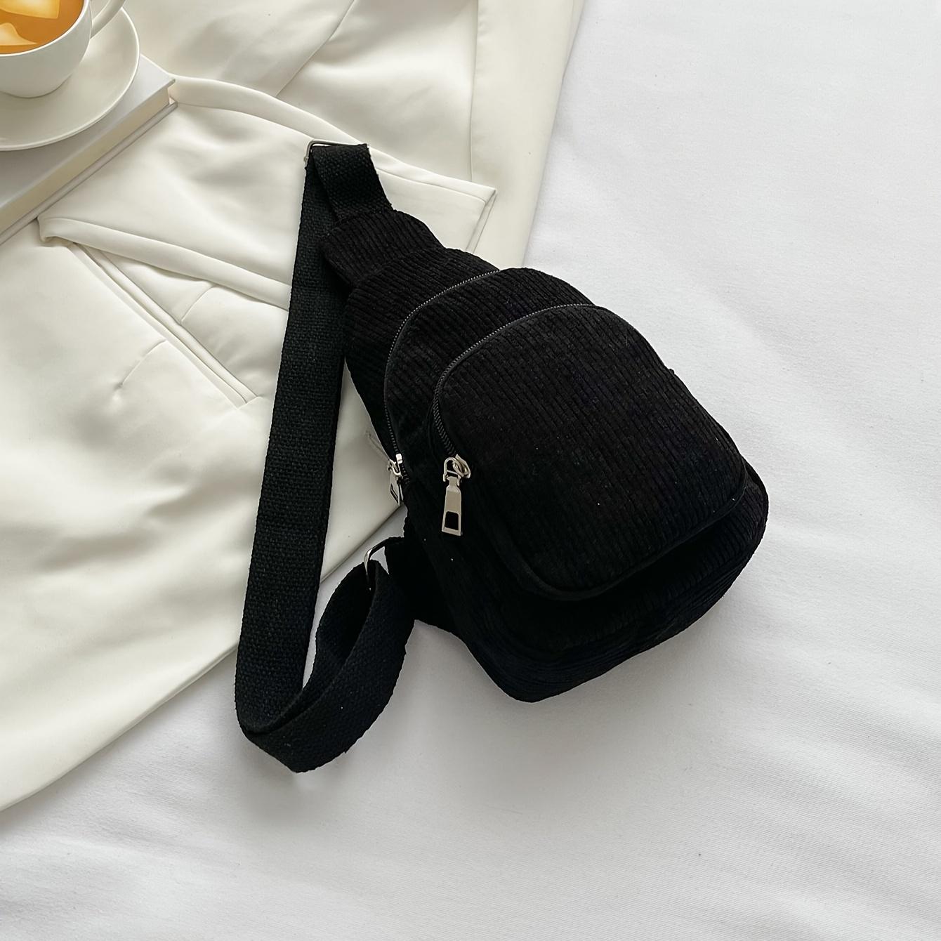 

Женская повседневная вельветовая нагрудная сумка, легкая поясная сумка, универсальная однотонная мягкая сумка через плечо, простая полосатая наплечная сумка-мессенджер чёрный
