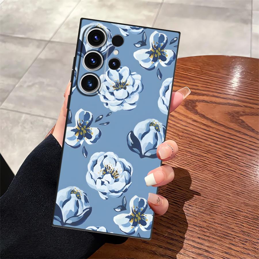 

Cartoon Blue Flower Case for Samsung Galaxy S26 Ultra S20 Ultra S24 S21 FE S25 Plus S10 S9 S23 Note 20 8 9 10 Funda Phone Cover Galaxy S25+