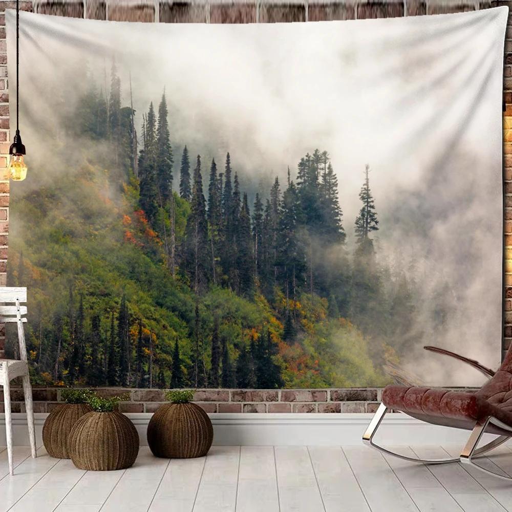 Mountains Psychedelic Tapestry Starry Sky Wall Hanging Star Stars Leaf Village Dorm Decor Blanket 130Cm Woven Personalized