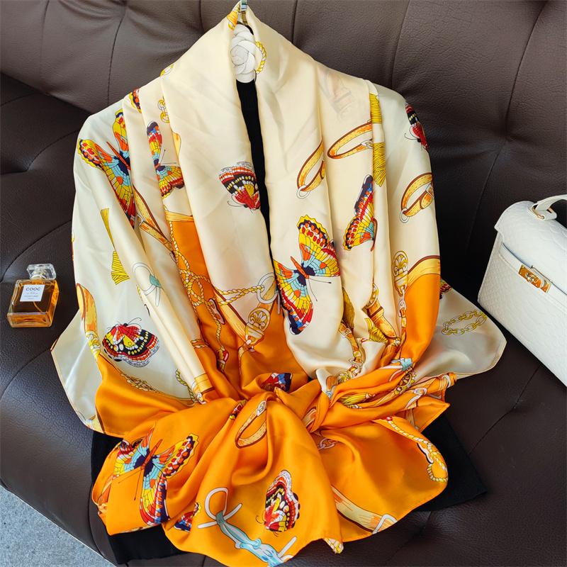180*90cm muffler fashion Luxury Brand Scarf Women New Style Fashion Color Matching Print Silk Lady Popular Headcloth Beach Shawl