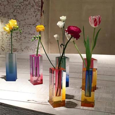Cuboid Vase Light Luxury European Style Faux Crystal Matte/Smooth Container Ornament Romantic
