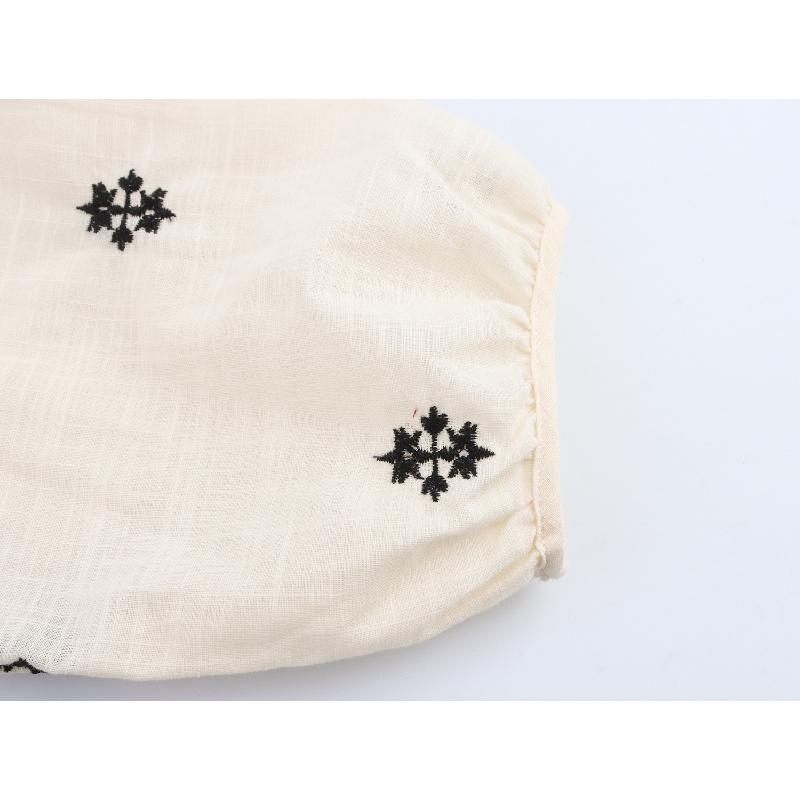 New Summer Women's Fashion Sweet Simple Round Neck Tie-Sleeve Embroidered Shirt Top
