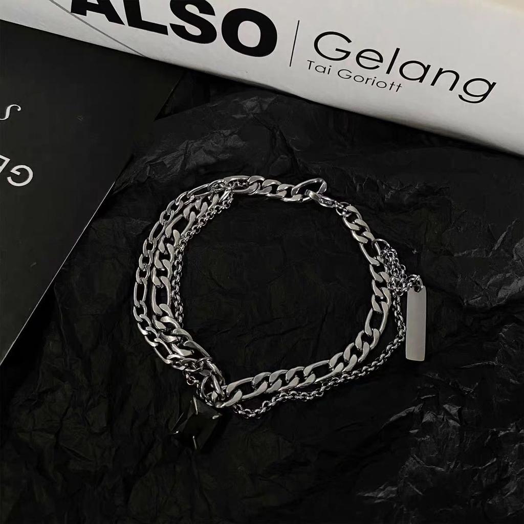 Black Diamond Layered Bracelet for Men Hip Hop Titanium Steel Splicing High-End Feel Unisex Personality Minimalist Style Men's Bracelet Jewelry