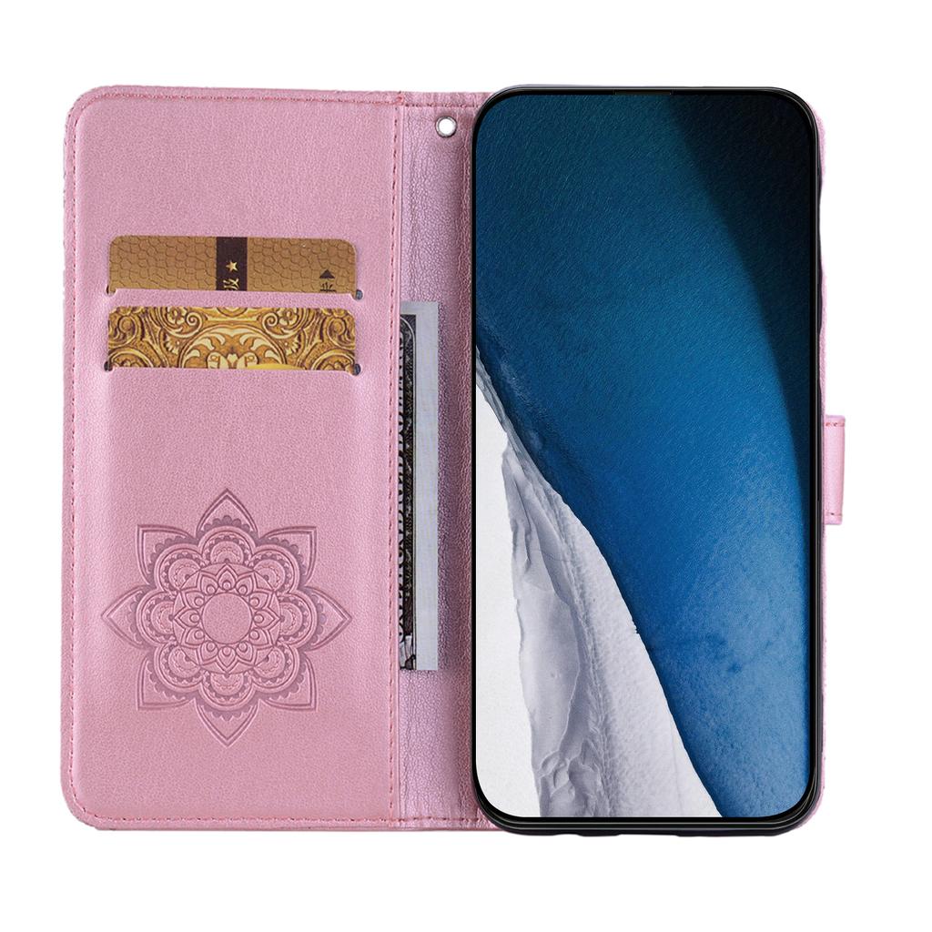 For iPhone 17 Pro Max Wallet Case Owl Flower Imprinted Rhinestone Leather Cover