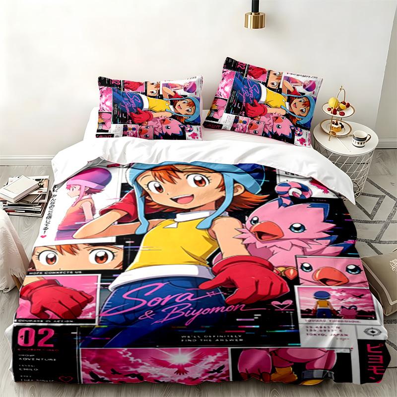 Digimon 3pc Set Perfect for Bedroom Use Comfortable Bedding Set Includes a Duvet Cover and Two Pillowcases Ideal Birthday or Christmas Gift