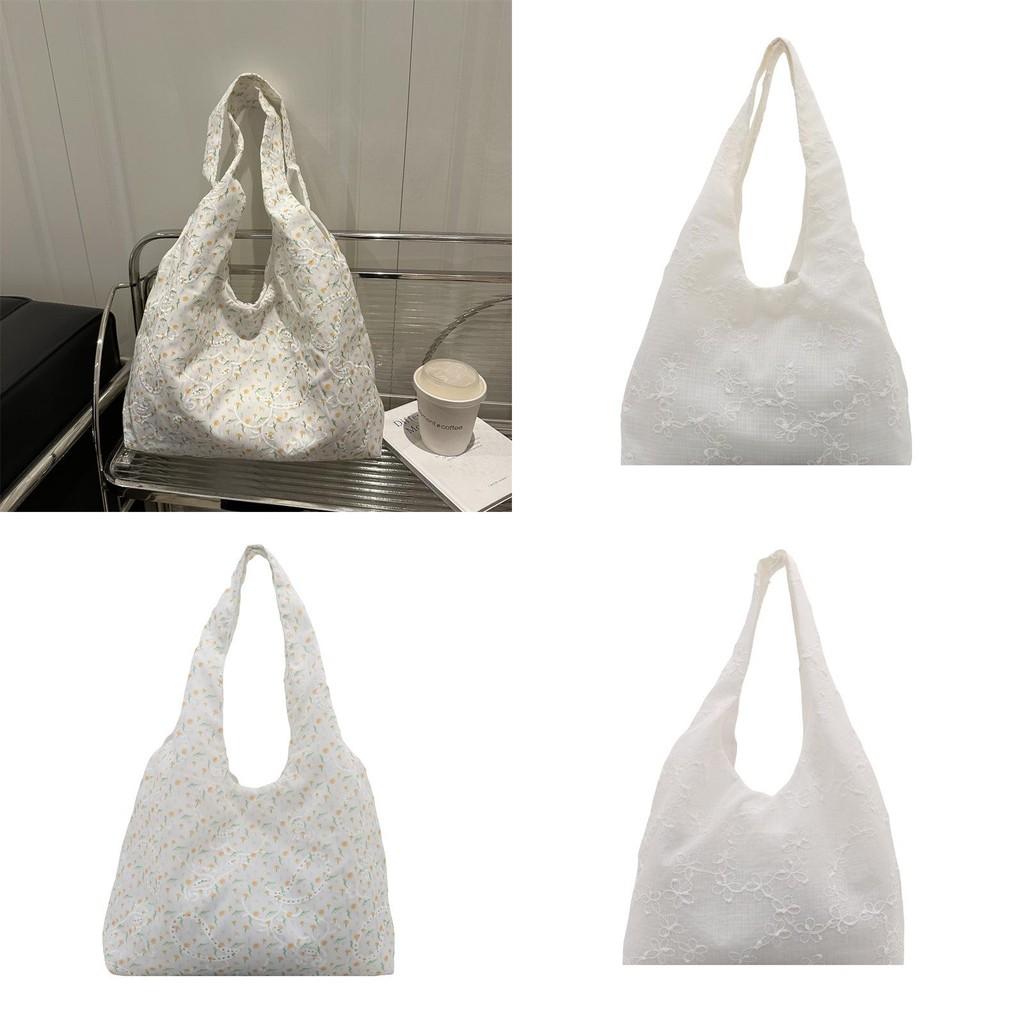 Korean Style Casual Canvas Bag With Lace Details Oversized Shoulder Tote For Women