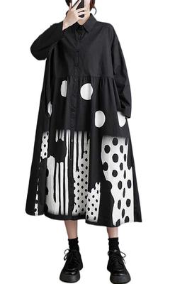 Hemd Lang Lang Leicht Übergrößen Locker Alltäglich Eine Größe Passt [Mouhoukyo] Damenkleid, Kleid, Midi-Länge, Mit Kragen, Ärmel,