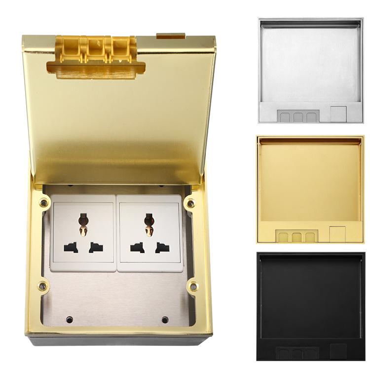 Goldene Edelstahl-Klappdeckel-Bodensteckdosenbox, Deutscher Standard, Reines Flaches Verdecktes Design.
