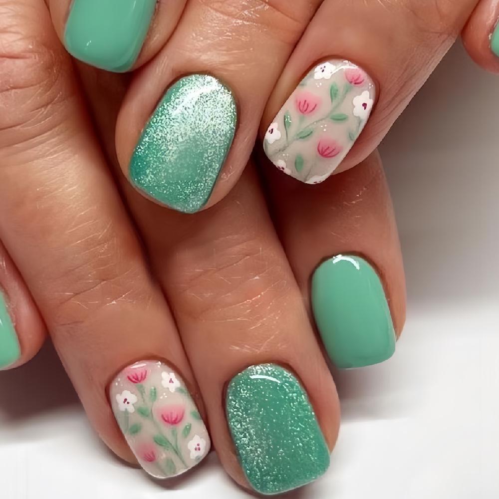 Simple and elegant simple green glitter white solid color red flower bright surface wearing armor