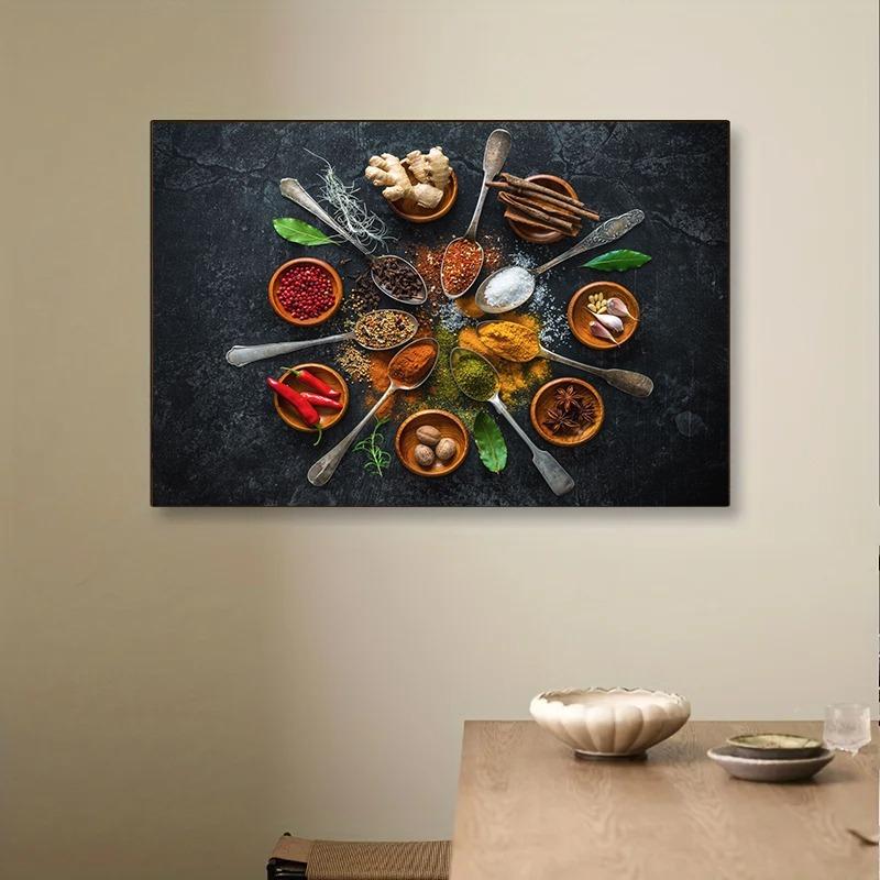 Modern Colorful Spices Chili Seasoning Spoon Posters and Prints Canvas Printing Wall Art Picture for Restaurant Kitchen Decor