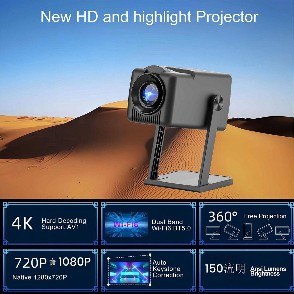 4K Projector, K300 Cannon Projector, WIFI 6+BT 5.0, Supports HDMI HD, Supports 4K Video Decoding
