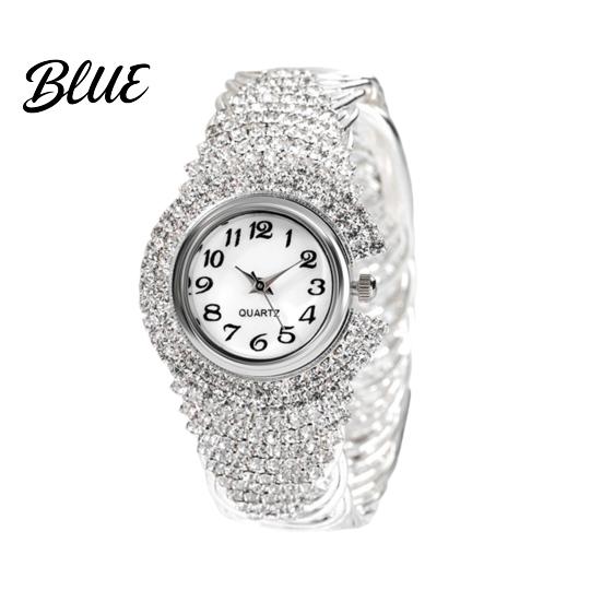 Orologio da donna con strass, al quarzo, quadrante rotondo, analogico, in lega