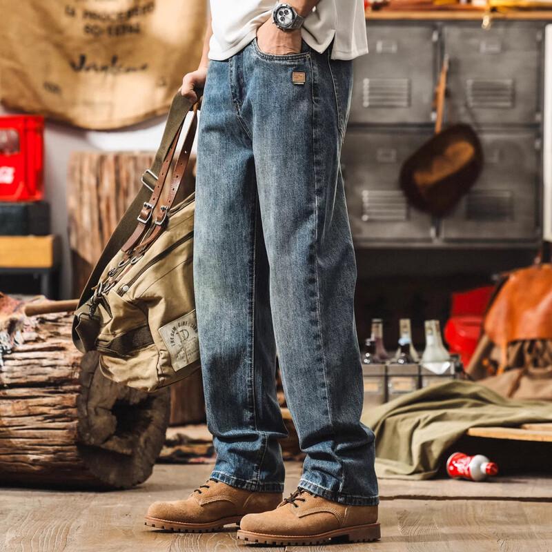 

Men s American Retro Loose Straight-Leg Washed Jeans 33