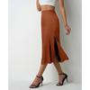 Damen Hoher Bund Satin Schlitz Saum A-Linie Midi Rock