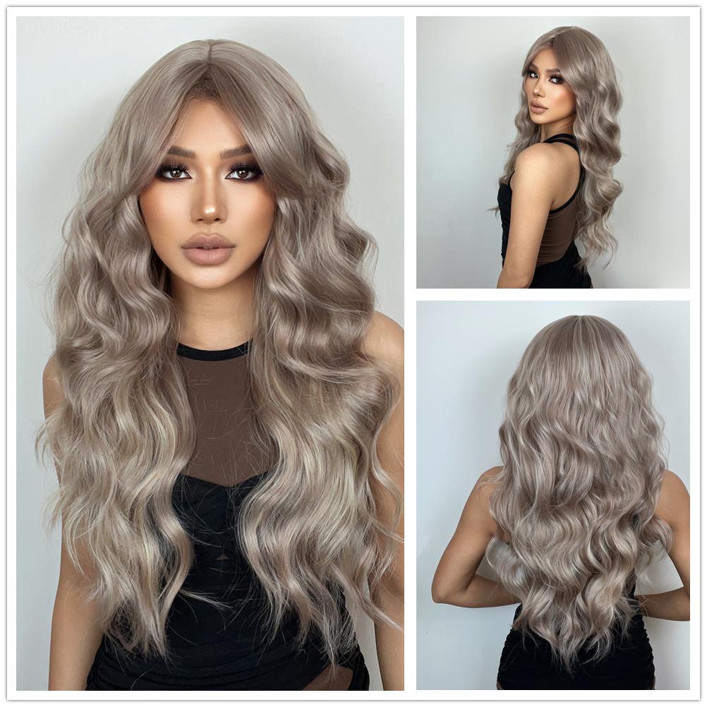 BLONDE UNICORN Long Wavy Curly Wigs Light Golden Brown Synthetic Wig with Bangs for Women Daily Cosplay Heat Resistant …