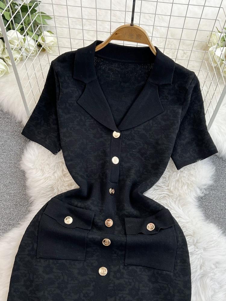 Summer Women Brand Designer Vintage Jacquard Flower Knitted Sweater Sheath Dresses With Pocket