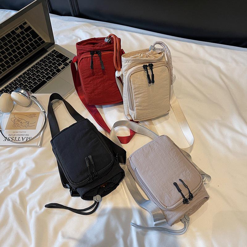 Korean Style Casual Small Square Nylon Crossbody Bag - 2026 Trendy Solid Color Women's Phone Bag