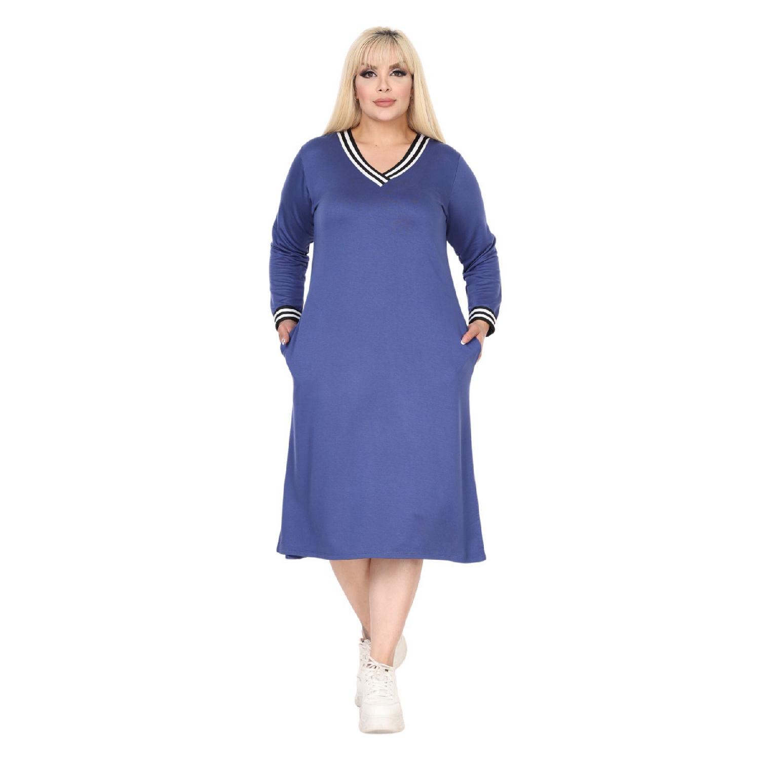 

Woman Large Size Indigo Collar Ribbon V -neck Sweat Dress 42-44 індиго