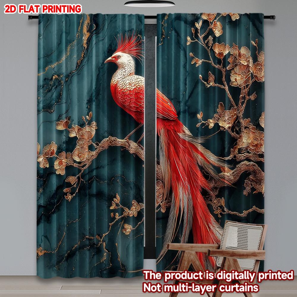 

Flat Printing Happy Valentine Day Window Drapes Marble Red Bird Digital Printed Polyester Festive Holiday Use Curtain Set Of 2 Made Washable W100*H70(CM)-Grommet top&1PCS