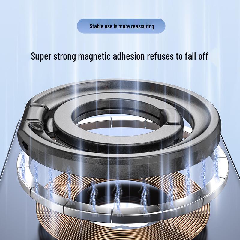 MagSafe Double Ring Magnetic Phone Stand: Strong Grip Finger Ring & Desktop Mount with Case Back Sticker