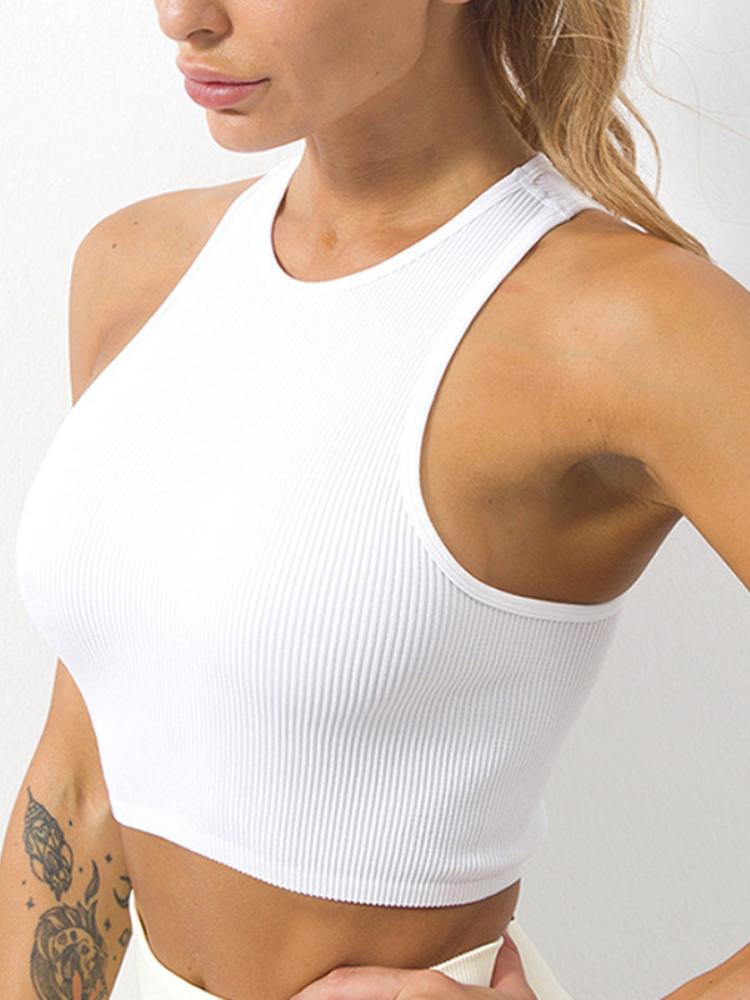 O-Ausschnitt Einfarbiges Crop-Top Damen Einfarbige Basic-T-Shirts Weste Nahtlos Streetwear Elastisches Gestrick Ärmellos Lässige Tanktops Damen
