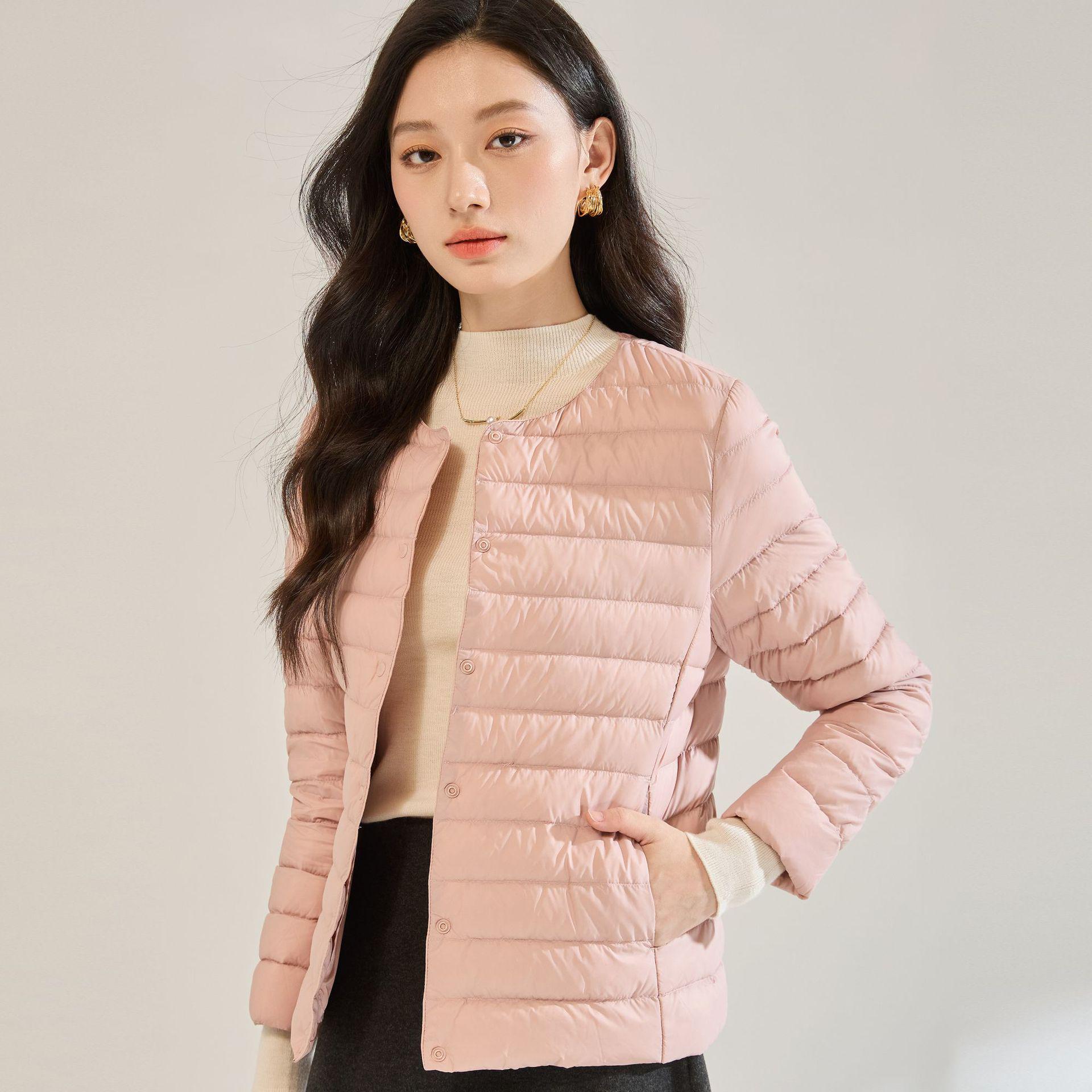 

Women s White Duck Down Short Winter Jacket - Lightweight, Warm, Round Neck Inner Lining, Outerwear L