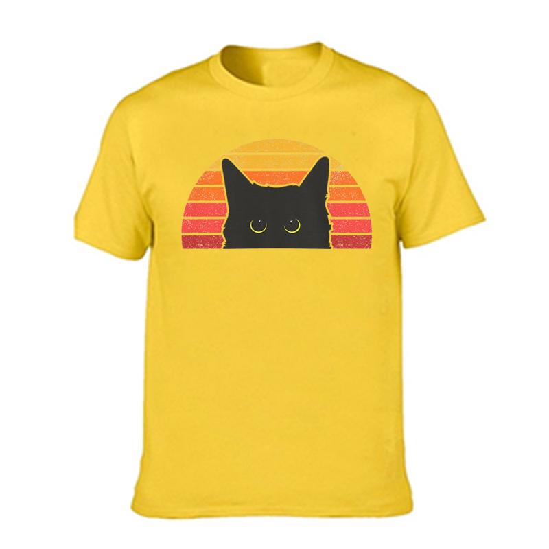 Black Cat Summer Sport Jogging Shirt Vintage Retro T-Shirt Vintage Cat Owner Funny Cat Face Short Sleeves Halloween Shirt
