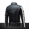 Men Jacket Color Block Slim Windproof Faux Leather Stand Collar Outerwear for Working