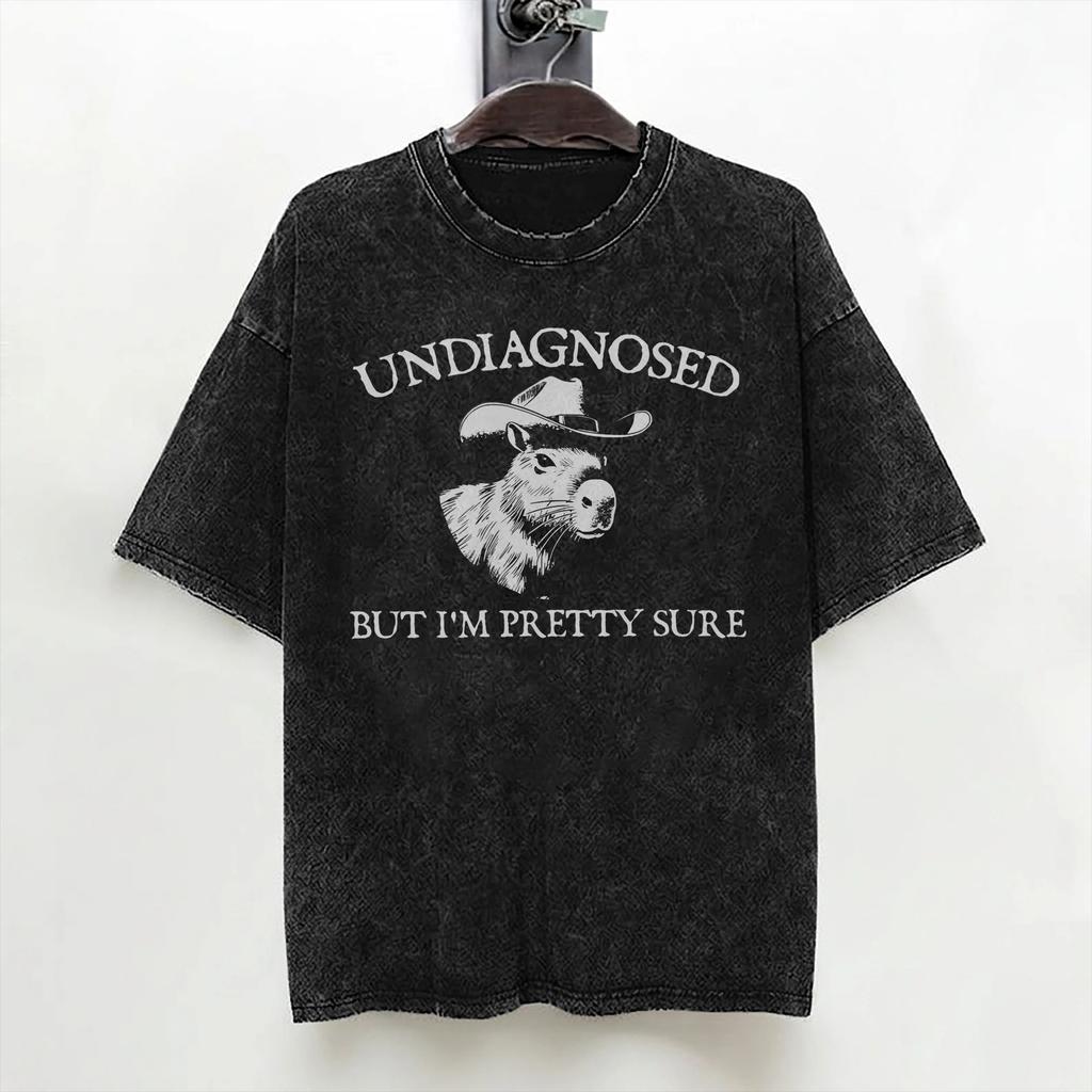Undiagnosed But Something Aint Right Washed T Shirt Streetwear Hip Hop Vintage Tshirt Tees Tops For Men Women Cotton Oversize