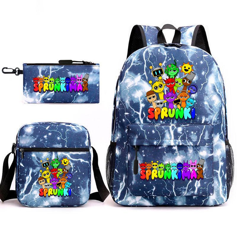 Rhythm box game merchandise student bag sprunki cartoon starry sky backpack leisure bag 3-piece set D
