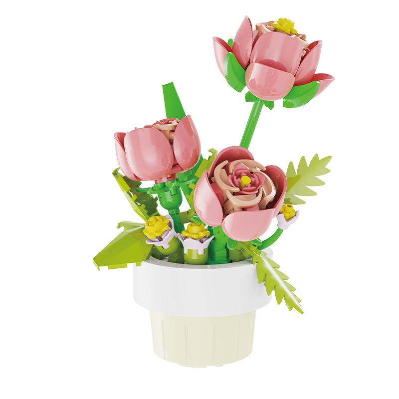 Building Blocks Rose Flowers Bouquet Flower Blocks Bonsai Plant Model Bricks Romantic DIY Home Decoration Toy for Kids Girl Gift