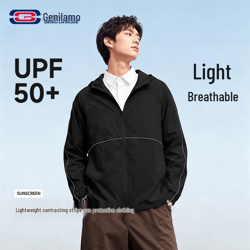 GENIOLAMODE Men s Hooded Lightweight UV Protection Sun Shirt L