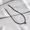 Fashionable Black Beaded Crystal Necklace Love Heart Pendant Clavicle Chain Handmade Adjustable Length Neckchain Jewelry
