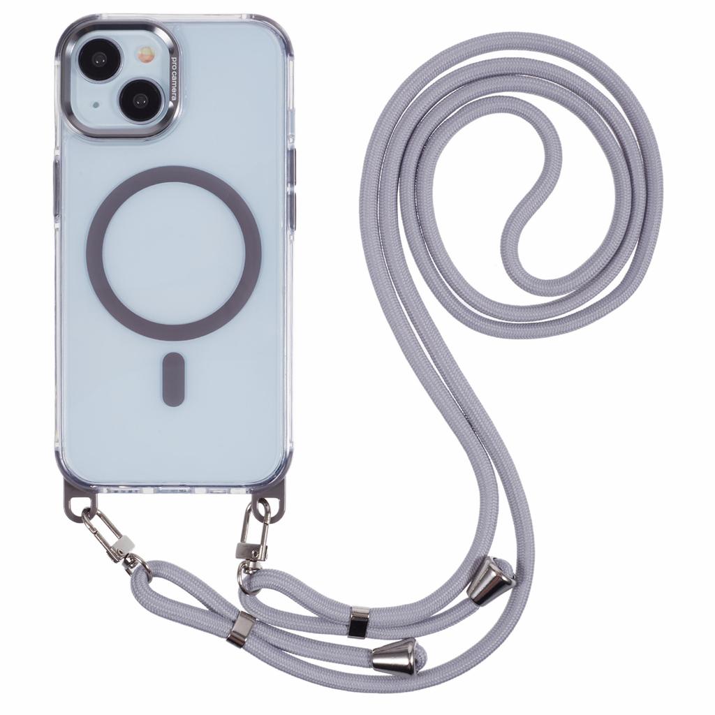 For iPhone 15 Clear Case Compatible with MagSafe Shockproof PC+TPU Phone Cover with Long Lanyard