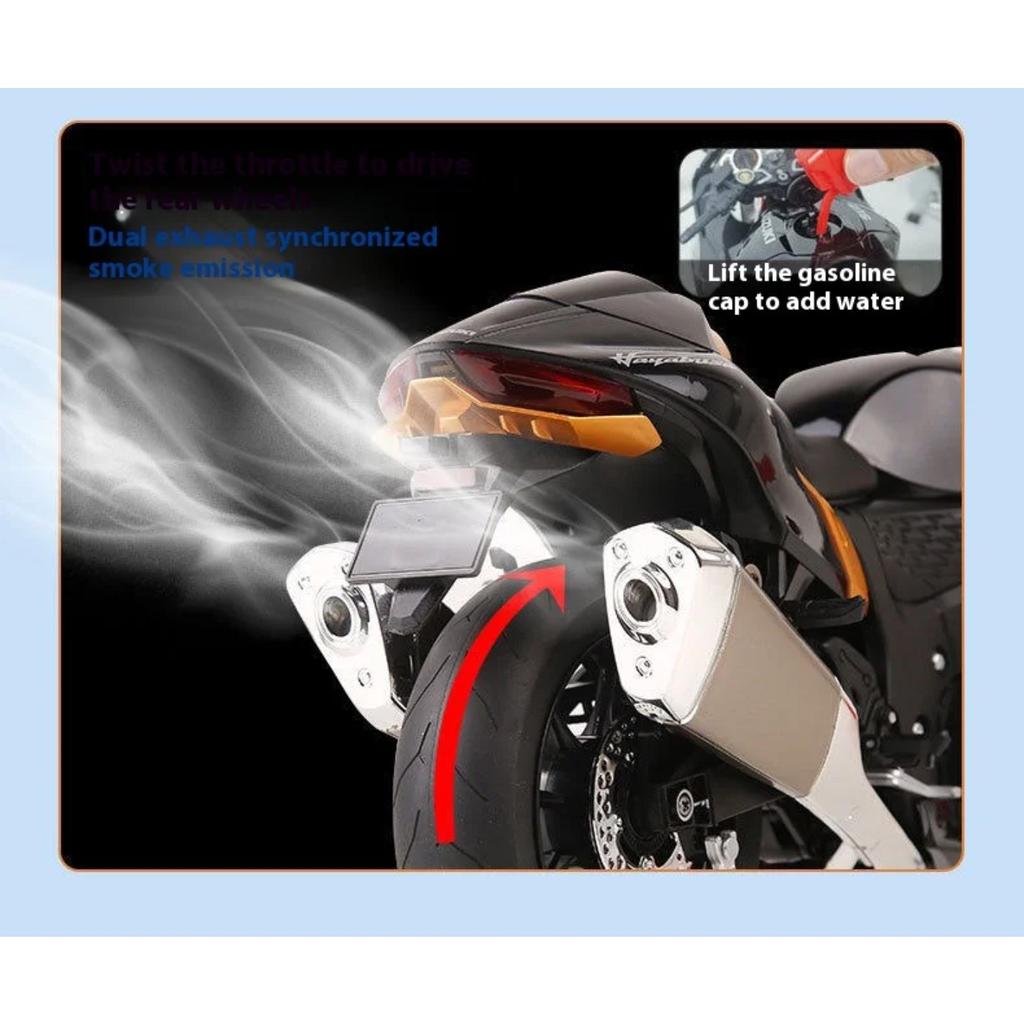 1/6 Suzuki Hayabusa Cool Alloy Motorcycle Model, Cool Sound and Light, Exhaust Pipe Sprayable, The Best Collection for Motorcycle Enthusiasts